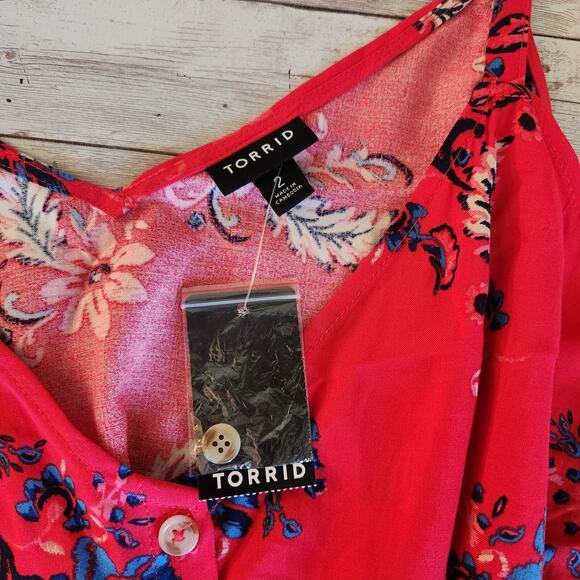 Torrid Washable Challis Button Down Tie Front Crop Top in Jaco Lollipop 2X NWT - Picture 6 of 11